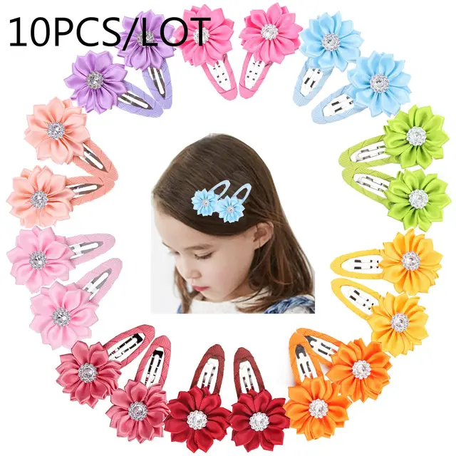 Cute 22 Colors Fashion Baby Girls Mini Chiffon Flowers Hair Clips Sweet Children Hairpins for Kids Hair Accessories E10PCSmixed