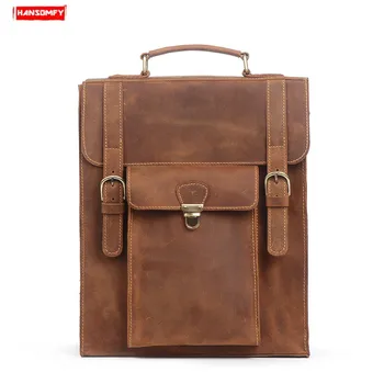 

Men's Backpack Handmade Laptop Shoulder Bag Cowhide Retro Computer Backpack The First Layer of Leather Crazy Horse Leather Men