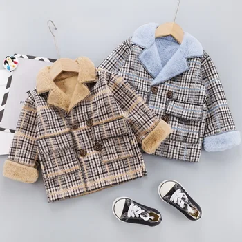 

2020 New Style Children Winter CHILDREN'S Suit Children Baby Fashion Stripes Fold-down Collar Thickening Set BOY'S Quilted Cotto