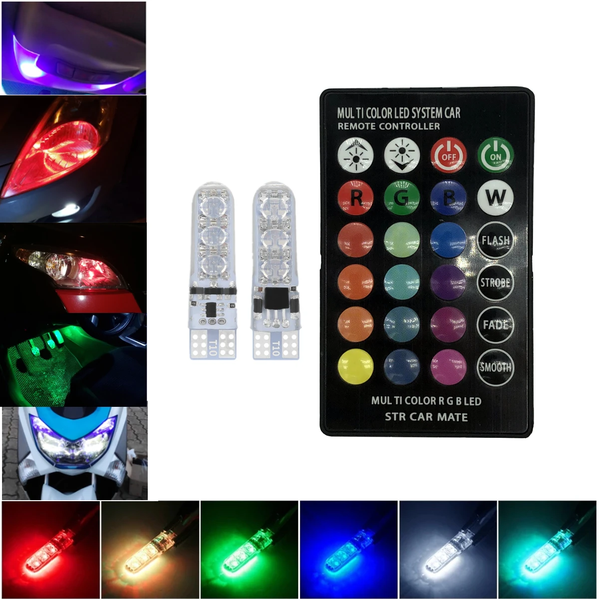 12V T10 W5W силиконовые автомобильные RGB 5050 6SMD светодиодный клиновидные боковые светильник купольная лампа для
