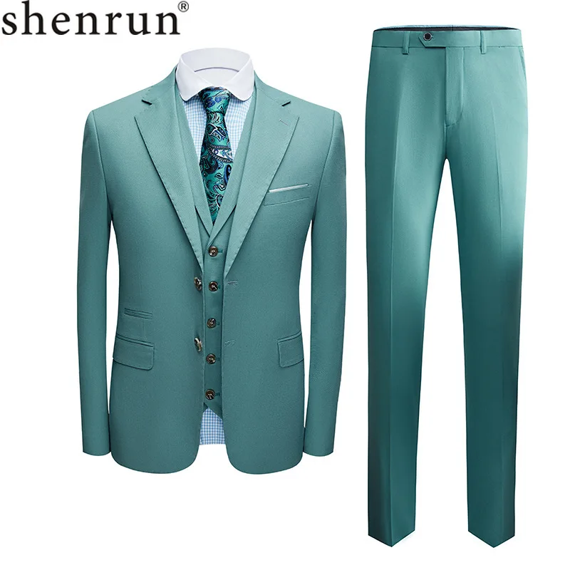 Shenrun Suits Slim Fit Business Formal Casual Suit Wedding Groom Stage Singer Host Banquet Party Prom Three Pieces Light Green