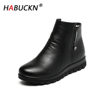 

HABUCKN Women Ankle Boots 2020 New Women Flat Winter ladies Boots Big Size 41 42 43 Thick Warm Woman Wool Boots black mother