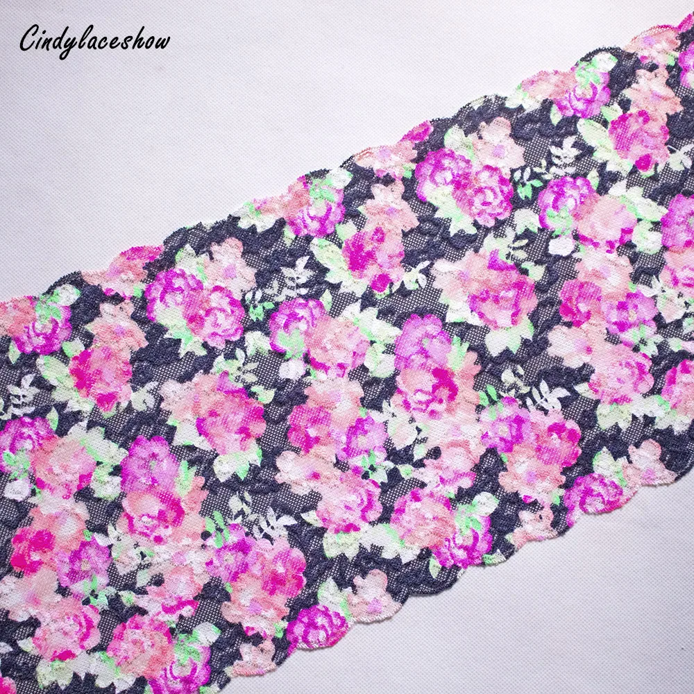 2 Yards 22 cm Width Embroidery Elastic Lace Trim For Bra Clothing Accessories Sewing Materials Garter Stretch Fabrics Black | Дом и сад