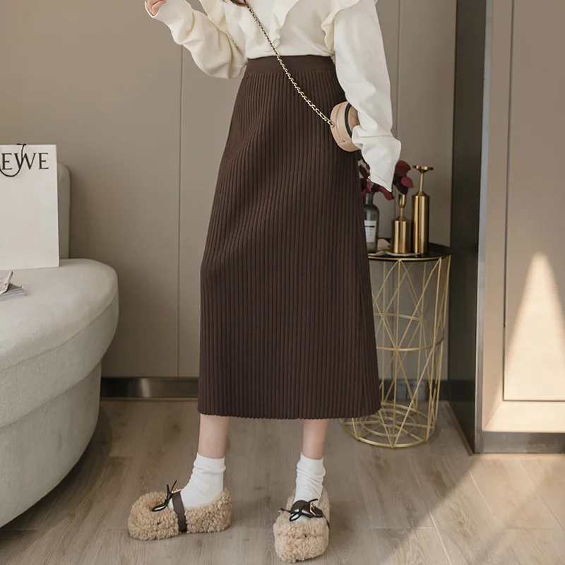 Разнообразие 2019 зимняя шикарная прямая утолщенная трикотажная юбка средней