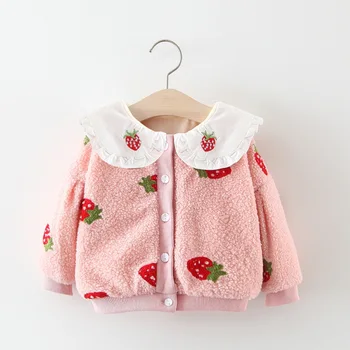 

Girls Jackets Winter Thicken Plus Velvet Strawberry Jacket for Girl Kids Clothing High Quality Lambswool Coats Toddler Outerwear