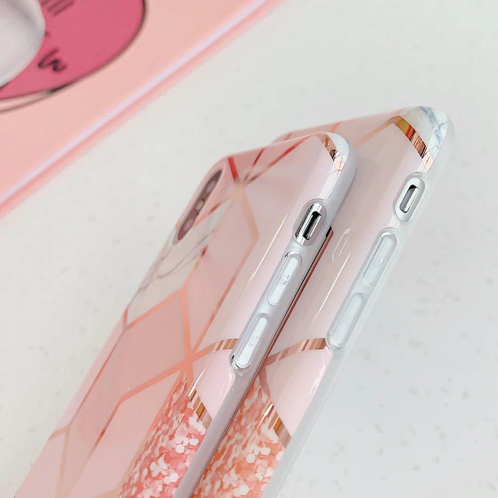 LOVECOM Plating Geometric Phone Case For iPhone 13 Pro Max 11 12 Pro Max XR XS Max 7 8 Plus X Soft Marble Phone Back Cover Cases