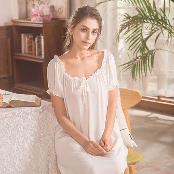 

2020 Summer Sexy Night Wear Sweet Princess Night Dress Victorian Lace Up Sleep Wear Vintage Nightgown Lace Sleep Shirt Plus Size