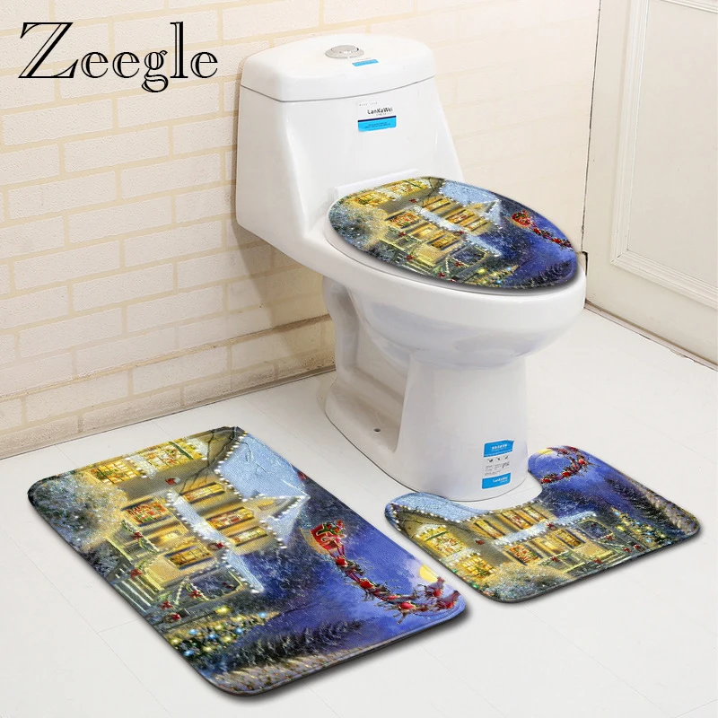 Zeegle Bathroom Rug Set Non-slip Shower Mat Bathroom Carpet Absorbent Kitchen Carpet Toilet Rug Foot Mat Washable Bath Mat Set