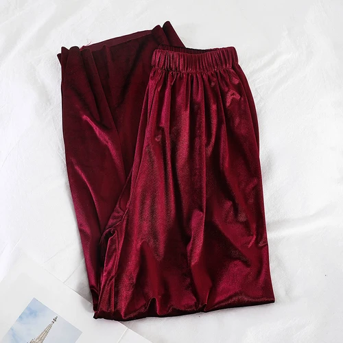 Neploe Velour Wide Leg Pants Female High Waist Stretch Loose Warm Long Pant Autumn Winter Women Casual Solid Trousers 54358 - Цвет: wine red