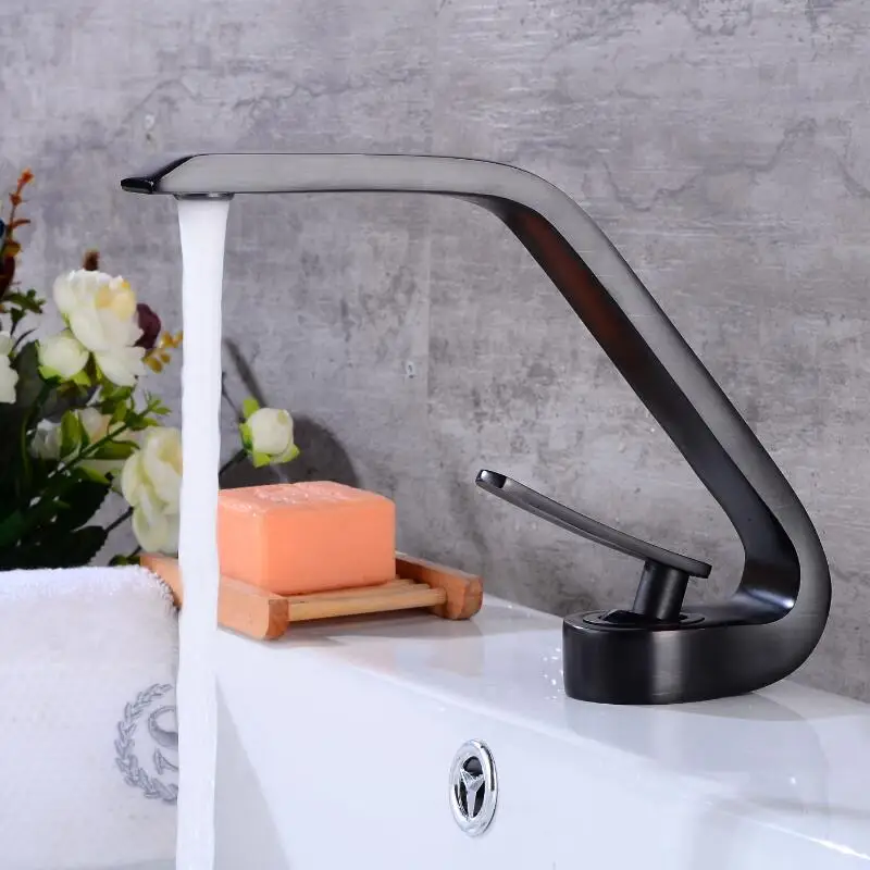 

Tuqiu Basin Faucet Modern Bathroom Mixer Tap Black oil Brushed Wash basin Faucet Single Handle Hot and Cold Waterfall Faucet