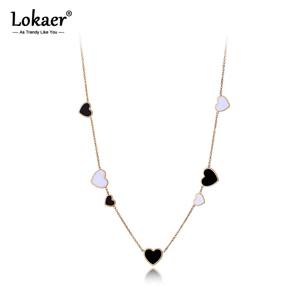Lokaer нержавеющая сталь белый/черный Глазурь Любовь Ожерелья с фигуркой сердца для женщин девочек офис стиль Шарм кулон ожерелье N19220