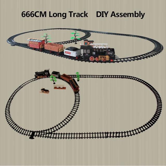 120CM Simulation Remote Control Steam Train 666CM Track DIY Assembly Whistle Sound Effect Smoking Chimney Railway Model RC Toys 3