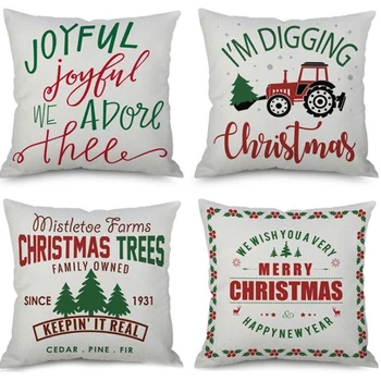

4 pcs Christmas Day Decorative Pillow Case Cushion Cover Square Pillow Case 18 x 18 Inch