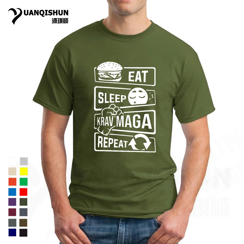 Футболка мужская с надписью Eat Sleep Krav Maga Repeat повседневная хлопковая круглым