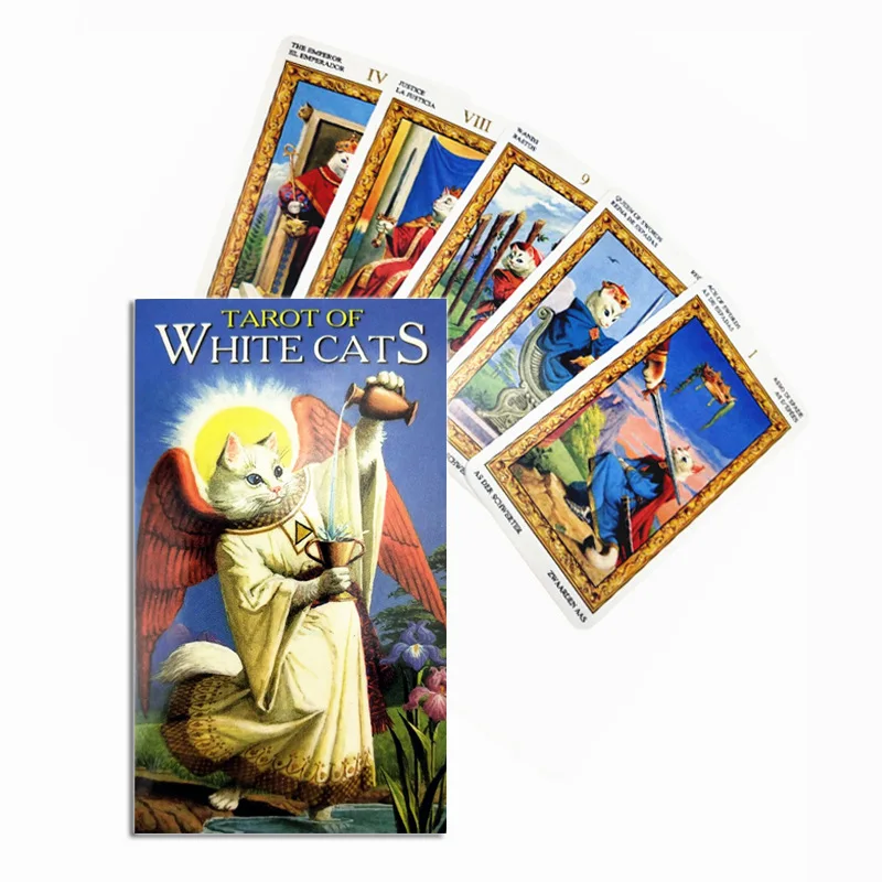 Cartas para juegos de mesa de Tarot de gatos blancos, guía en PDF, cubierta de Tarot inglés, juego de cartas de fiesta para niñas y mujeres