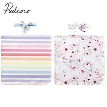 Детские постельные принадлежности, Одежда для новорожденных, детские пеленки с цветами, спальный мешок, повязка на голову, набор для фотосессии, радужные полосатые одеяла