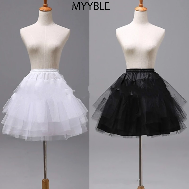 MYYBLE White or Black Short Petticoats 2022 Women A Line 3 Layers Underskirt For Wedding Dress jupon cerceau mariage