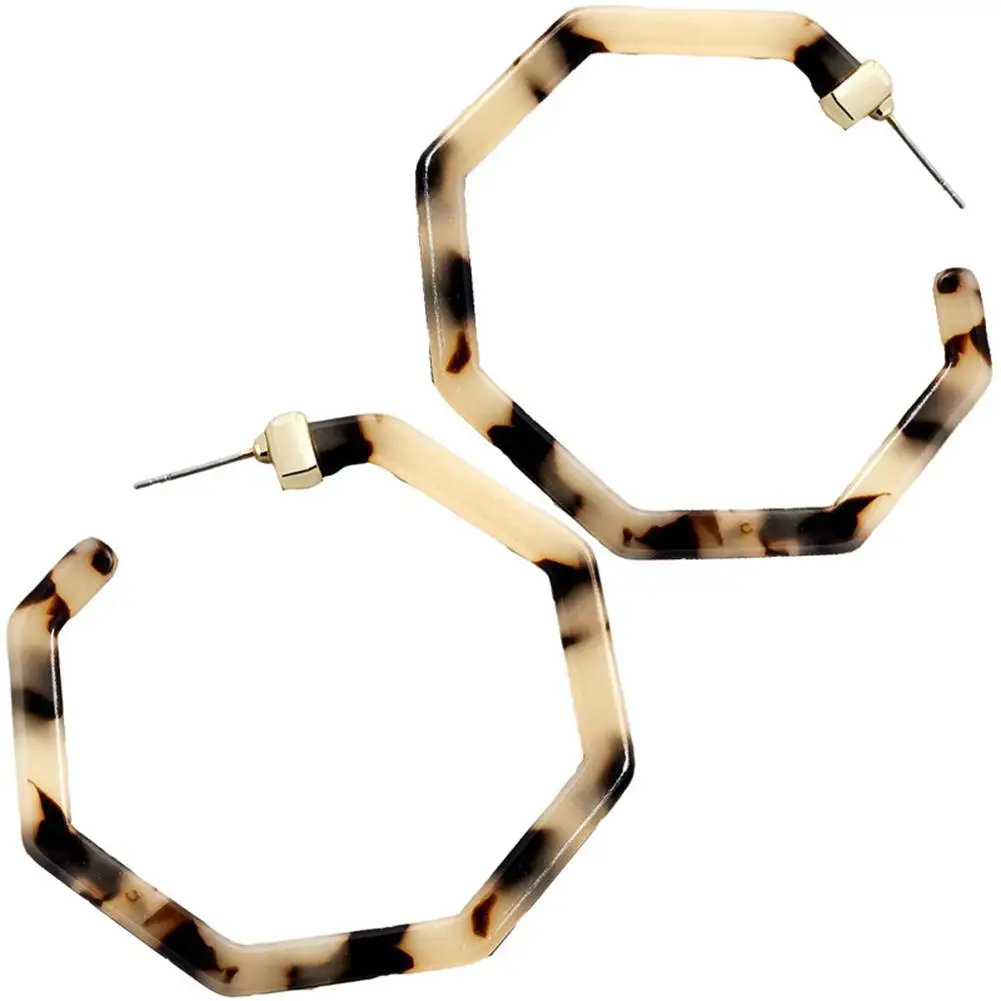 

1 Pair Women Leopard Print Earrings Polygonal Tortoise Shell Acrylic Geometric Earrings Unique Fashion Ear Stud