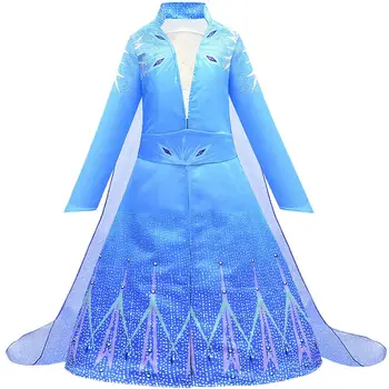 

New Movie Role Playing Snowflake Print Suits Elsa White Dress For Girl Snow Queen 2 Ending Frocks Elsa Inspired Cosplay Costume