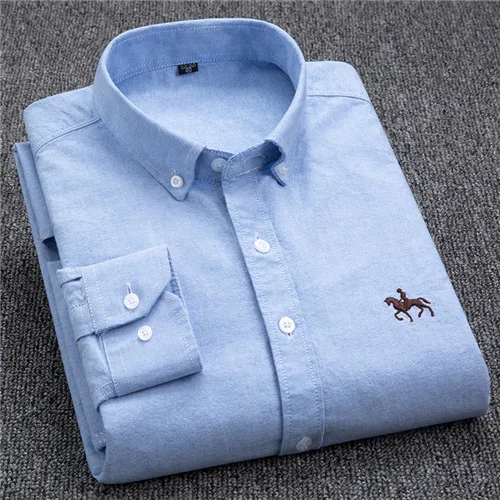 S- 6XL Oxford Shirts For Mens Long Sleeve Cotton Casual Dress Shirts Male Solid Plaid Chest Pocket Regular-Fit Man Social Shirt GN1907