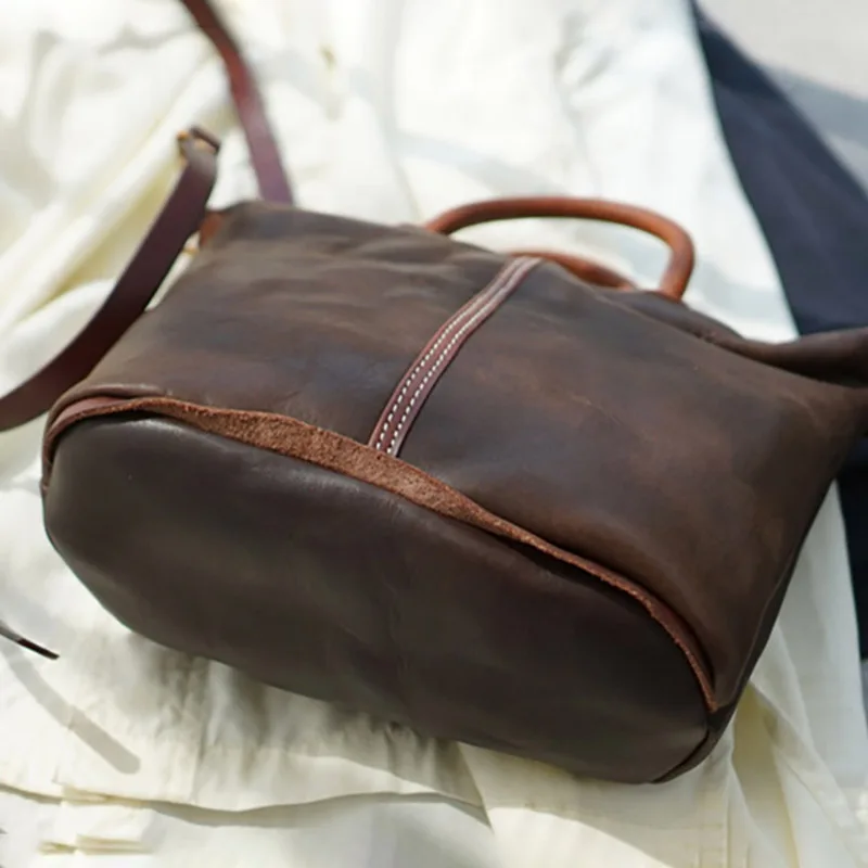 EUMOAN Handmade one-shoulder slanted bag, women's leather leather leather handbag, women's vintage do old one-shoulder bag
