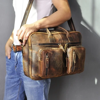 

Leather Men Designer Multifunction Commercial briefcase laptop Document Bag Business Attache Portfolio Shoulder Bag Male k1013-d