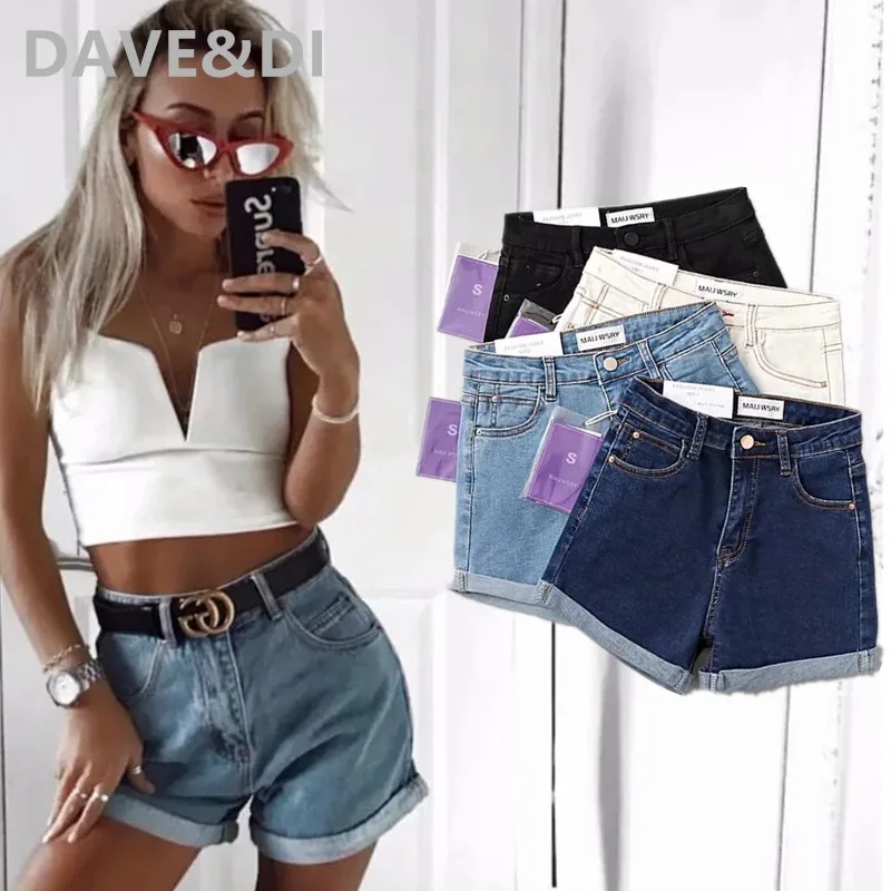 Женские джинсовые шорты Dave & Di INS Винтажные эластичные с высокой талией и эффектом