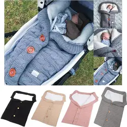 Зимние теплые спальные мешки для новорожденных, детские вязаные пеленки с пуговицами для завёртывания для пеленания, коляска, обертывание