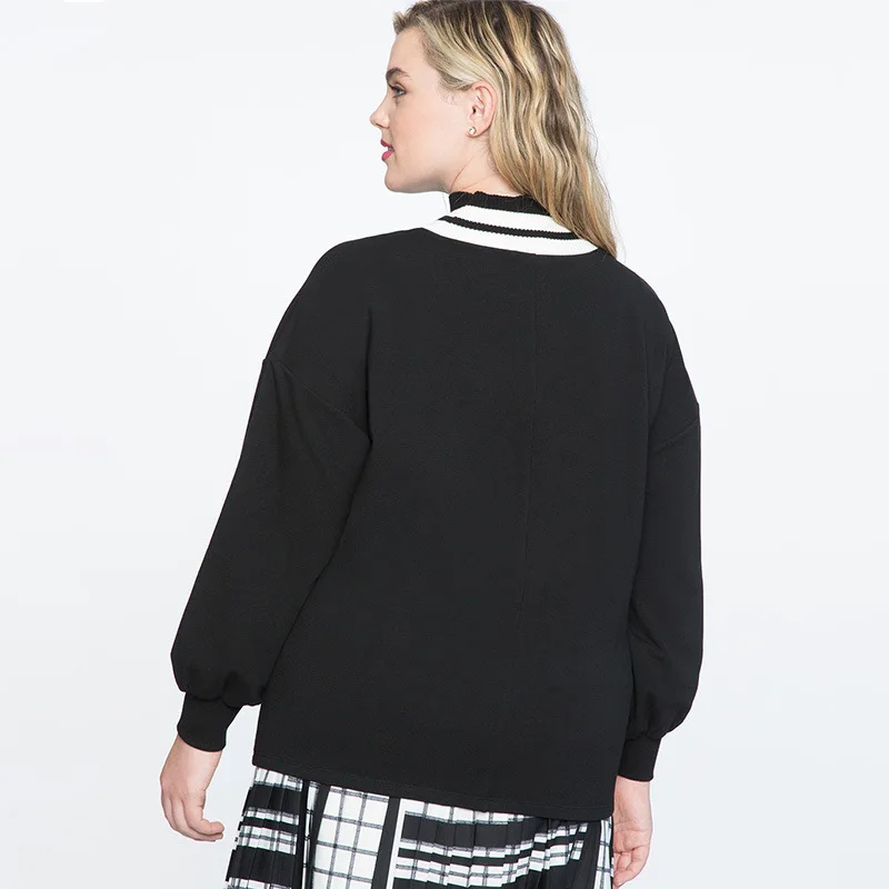 autumn winter plus size tops for women long sleeve high collar cotton O neck casual loose T shirt black 3XL 4XL 5XL 6XL 7XL