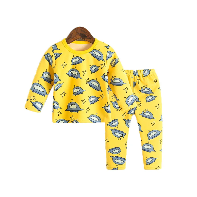 

2Pcs/set Baby Boys And Girls Plus Velvet Pajamas Winter thicken Warm Clothes Kids Warm Underwear Children's Thermal Underwear