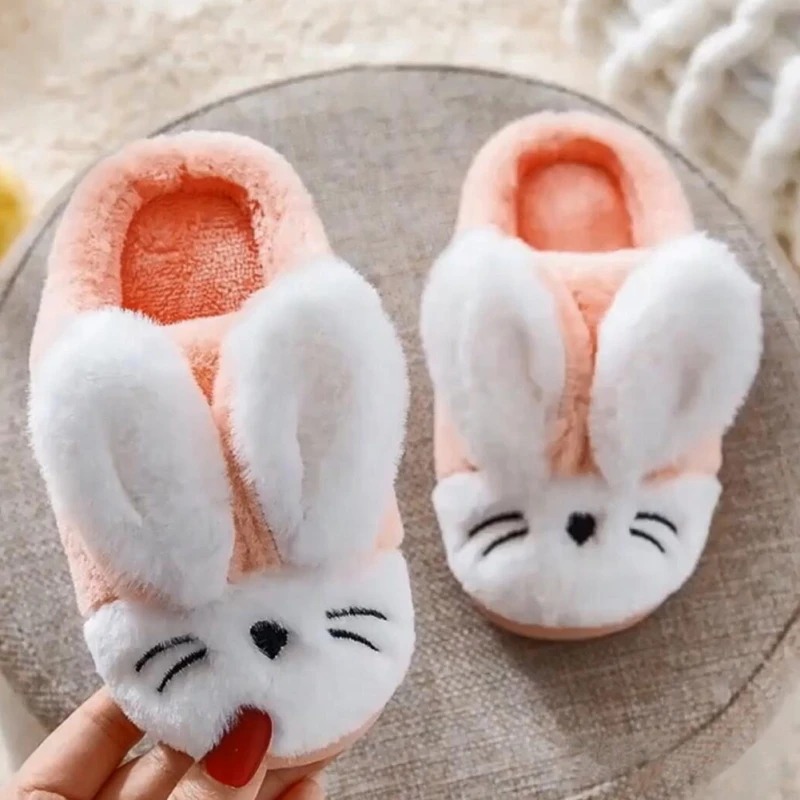 Winter kids Slippers Cartoon Rabbit Cute Plush Home Slippers Children Warm Thicken Indoor Non-slip Boy and Girl baby