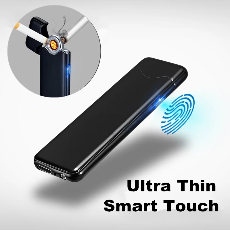 Тонкая USB плазменная дуговая зажигалка USB электрические зажигалки для сигарет Smart Touch двухсторонняя зажигалка аксессуары для курения гаджеты для мужчин