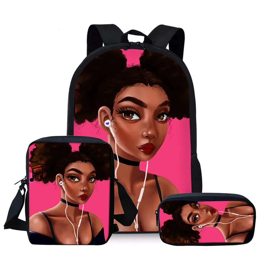 YQ4095CEK Cusotm Print 3pcs/set School Bags for Kids Black Art African Girl Printing School Bagpack Children Shoulder Book Bags Satchel - Цвет: YQ4095CEK