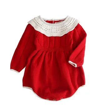 

Baby Romper 2020 Christmas Baby Girls Clothes Autumn Winter Knitted Newborn Baby Jumpsuit Red Sweater Overalls 0 3 18 24 Month