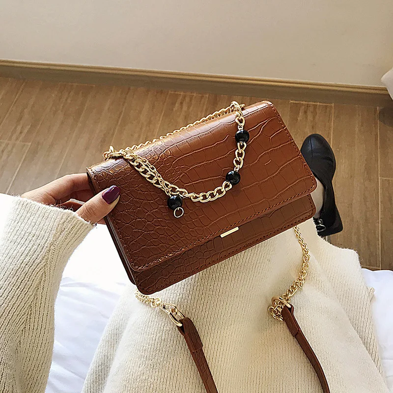 

CHIC Hong Kong Style Retro Crocodile Pattern Bag Women's 2020 New Style Fashion Korean-style Versatile Shoulder Fashion Bag with