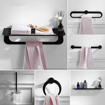 

Bathroom Accessories Paper Holder,Towel Holder,Towel Rack,Toilet Brush Holder Stainless Steel Black Bathroom Hardware set