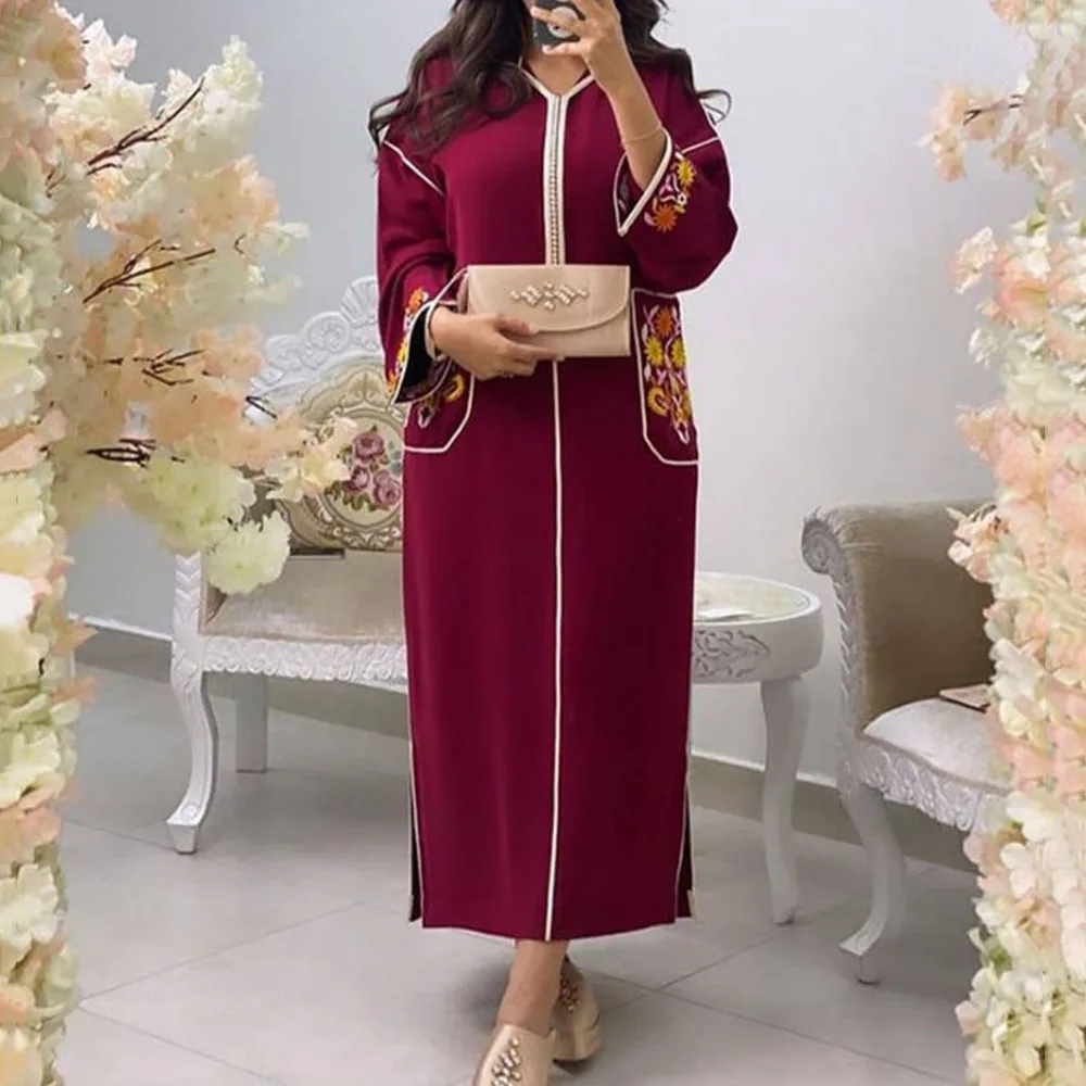 Bushra Hijab Embroidery Dress Jellaba Kaftan Women Floral Dubai Hooded Fashion Elegant Long Dresses Robe Femme Moroccan 2021 NEW