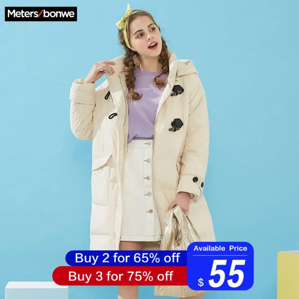 Metersbonwe, длинное пуховое пальто для женщин, зимнее, портативное, теплое, 80%, серое, утиный пух, пальто с капюшоном, Зимняя мода, женская верхняя одежда