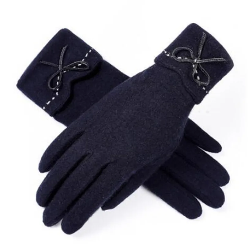 New 2 Dark blue YRRETY, женские кашемировые перчатки для улицы, Осень-зима, женские теплые перевернутые рукавицы, хлопковые перчатки на запястье, однотонные женские шерстяные перчатки - Цвет: New 2 Dark blue