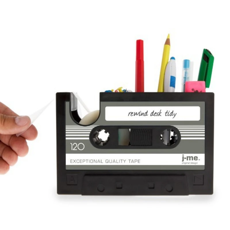 

Creative Retro Cassette Tape Desktop Box For Office Desk Tidy Pencil Case Pen Dispense Office Storage Box Tape Rack Holder