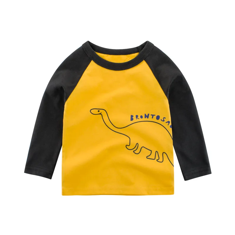 Детские футболки для детей от 2 до 8 лет топы с принтом динозавра для мальчиков, футболка с длинным рукавом для девочек, детская осенне-зимняя однотонная хлопковая толстовка - Цвет: BY3331-Y