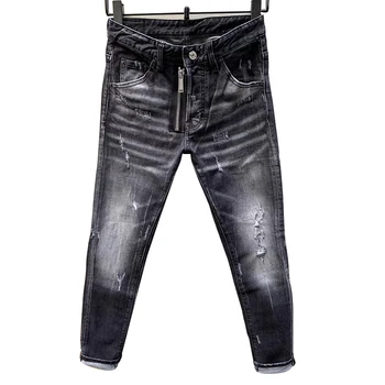 

jeans seasons dsq four strong wash hole patch graffiti punk hip hop casual fit elastic 2020 latest men's pants