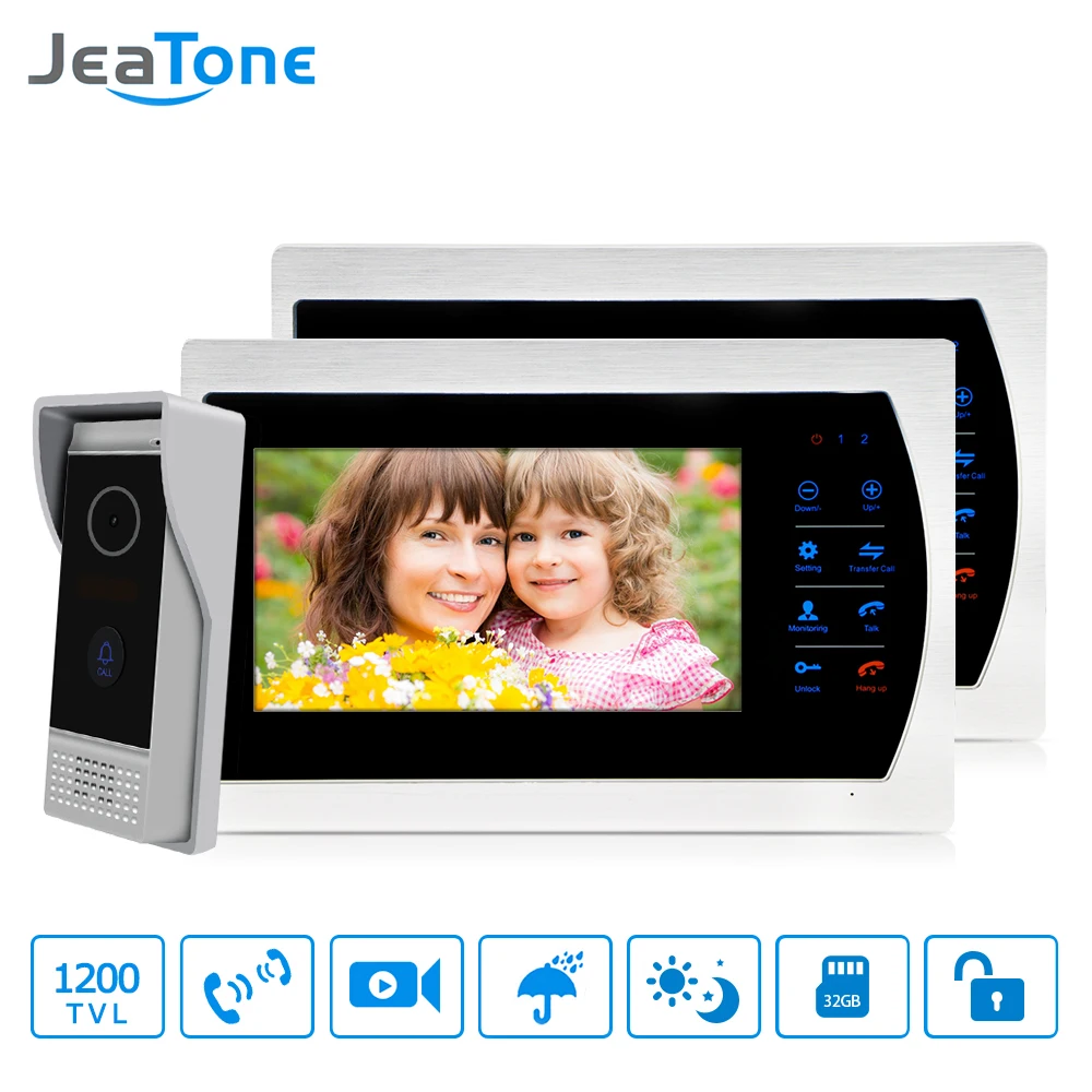 

JeaTone 4 Wire Video Intercom door phone doorbell with camera 1/3" CMOS 1200TVL High Resolution intercom system Kit 7" Monitor