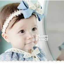 Корейский стиль; детская одежда для малышей; стиль; ковбойский кружевной бант в полоску; повязка для волос для девочек; аксессуары для волос для фотосессии