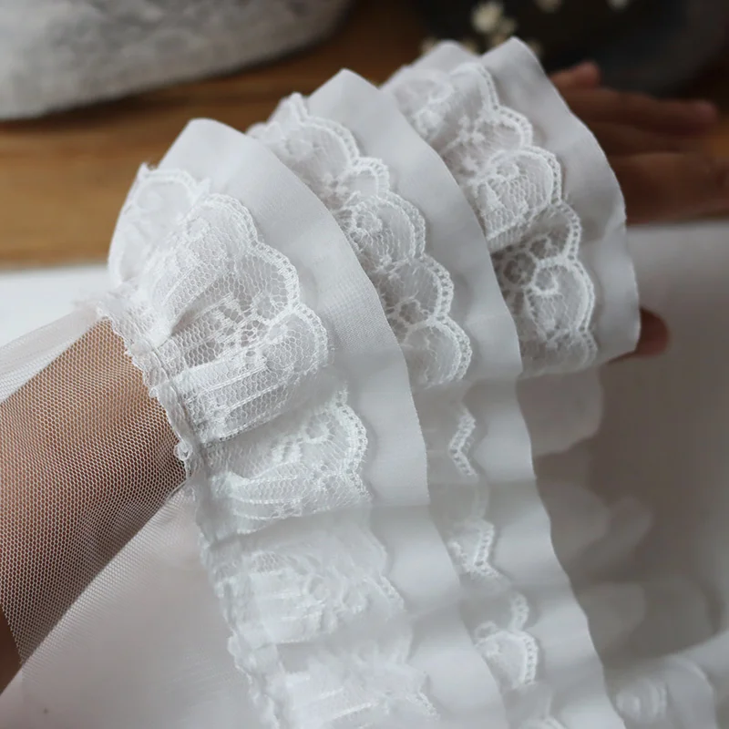 12CM Wide Three Layers 3D Pleated Mesh Chiffon Fabric Embroidered Ruffle Trim DIY Dress Apparel Collar Sewing Decor