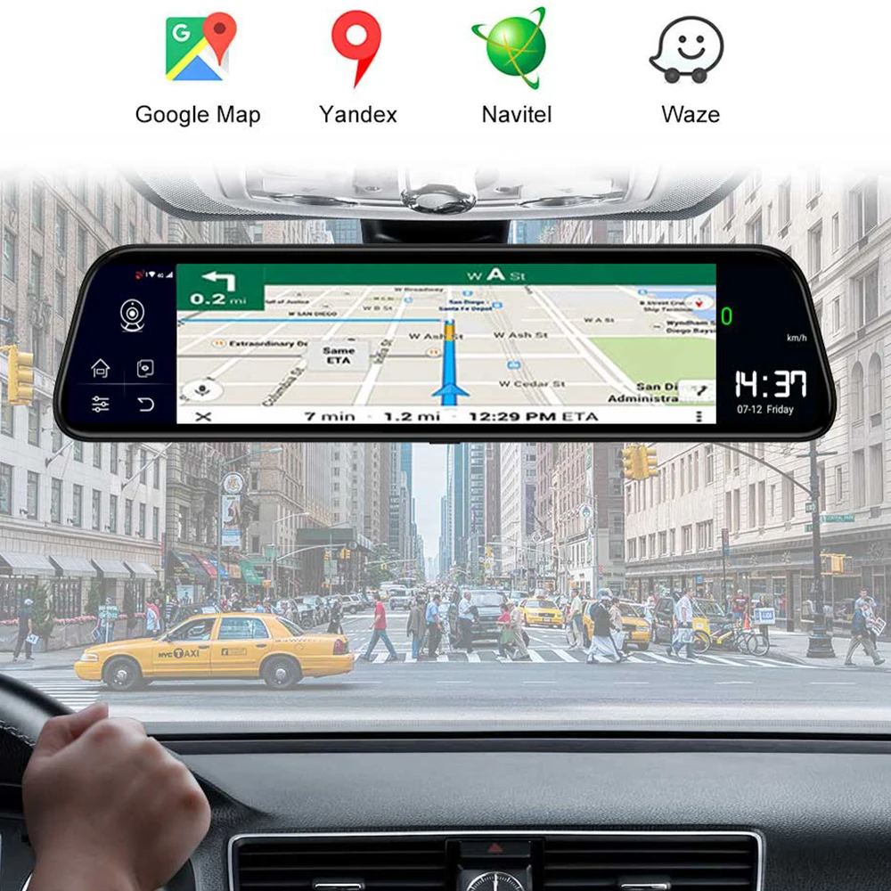 12 дюймов Android 8 1 Автомобильный видеорегистратор GPS Bluetooth навигация FHD зеркальный