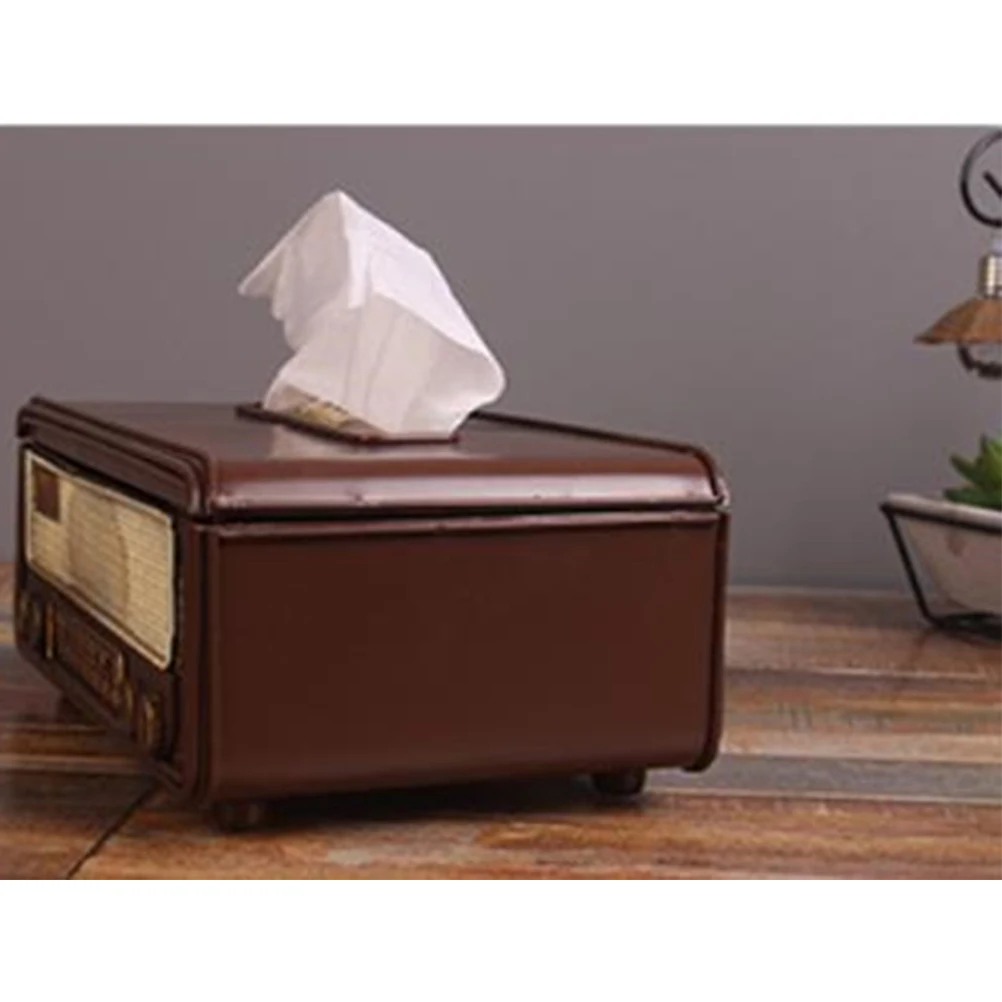 Retro Radio Shape Tissue Paper Box Napkin Storage Box Container Paper Towel Holder Paper Towel Holder Case for Home Bar Office 6