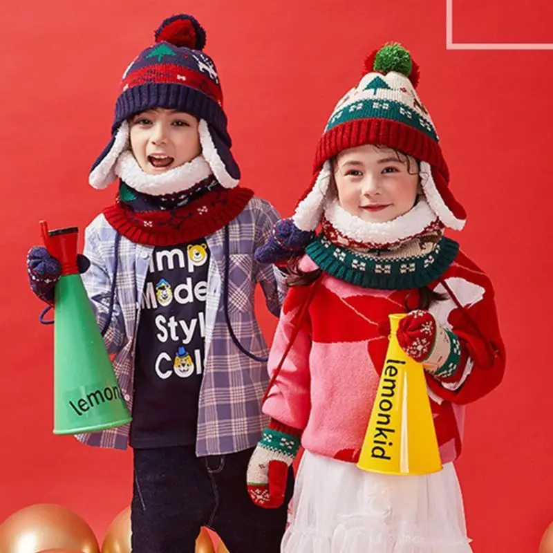 THINKTHENDO для детей ясельного возраста; Рождественский контрастный цвет; помпон; шапка; шарф; перчатки; комплект из 3 предметов
