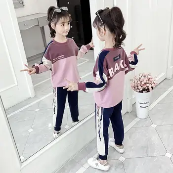 

Spring Autumn Children's Clothing Long Sleeve Letters Sweatshirt Top+Casual Trouser Sport Wear Tracksuit for Girl 10 to 12 Years