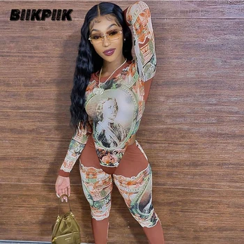 

BIIKPIIK Patchwork Skinny Print Casual Two Piece Set For Women Autumn Irregular Contrast Color Matching Sets Casual Sporty Suits